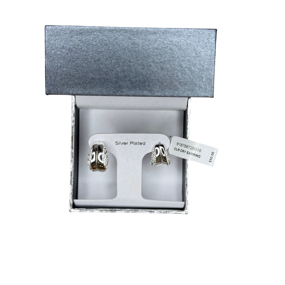 ANDNOWTHIS Silver Plated Crystal Hoop Earrings | New
